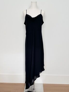 Y2K Black Asymmetrical Slip Dress – Sheer Minimal Midi
